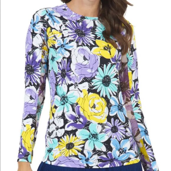 IBKUL Tops - Ibkul Long Sleeve Golf Crew Neck Top Medaline Print Lavander